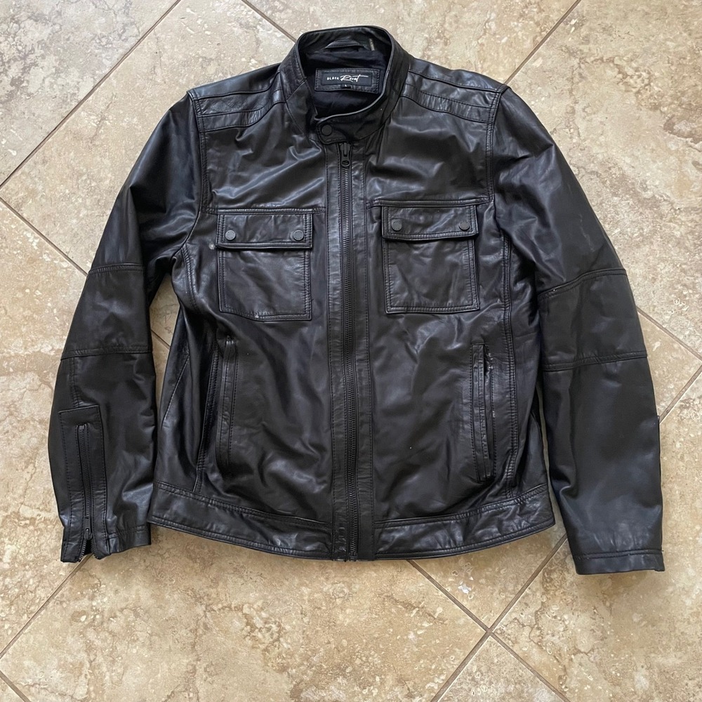 Black‎ Rivet Mens Genuine Leather Moto Biker Jacket Black Size L RN69426
